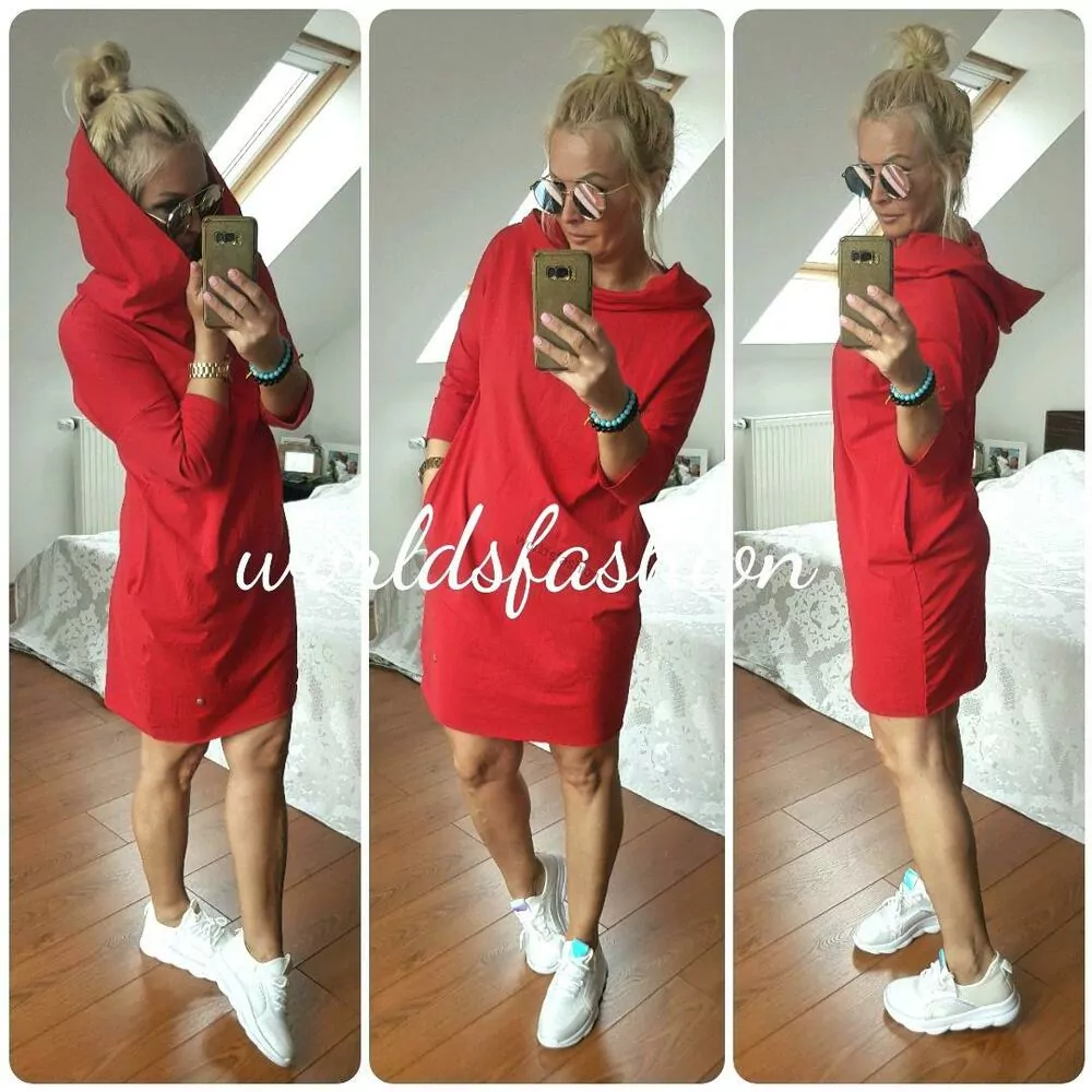 ŠATY KLASIK S KAPUCÍ  - ČERVENÉ M/L