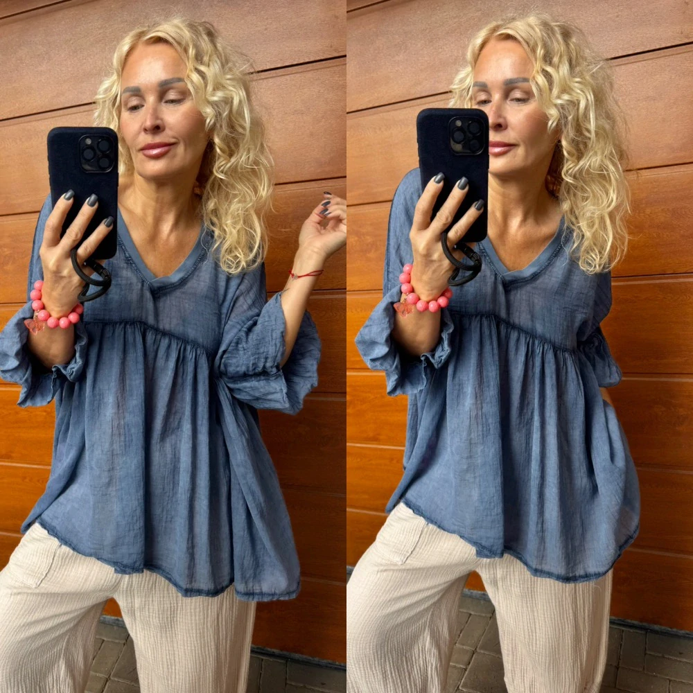 HALENKA TOP BARVA DENIM MODRÁ