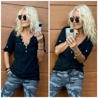 Triko s knoflíčkem ČERNÉ 