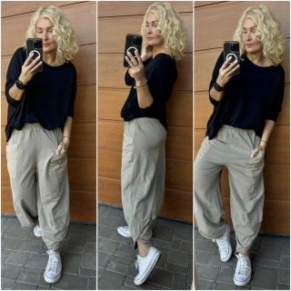 BAVLNĚNÉ  BAGGY JANA  OVERSIZE TMAVĚ BÉŽOVÉ