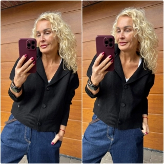LUX PLETENÝ SVETR-BUNDA ČERNÁ 