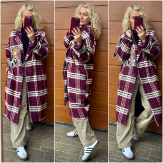 PODŠITÝ KABÁT MÉDA VÍNOVÝ