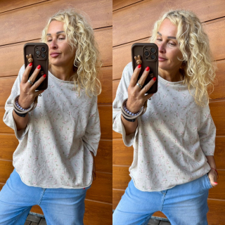 BAVLNĚNÁ MIKINA BÉŽOVÁ MINI KVĚT