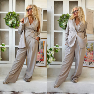 KOSTÝM BÉŽOVÝ KALHOTY+ SAKO+VESTA