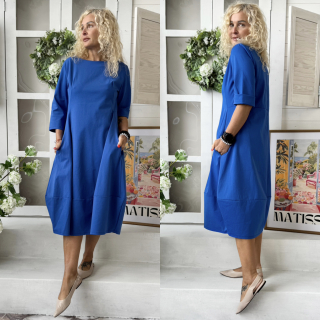 BAVLNĚNÉ  ŠATY KLASIK KRÁLOVSKÉ MODRÉ