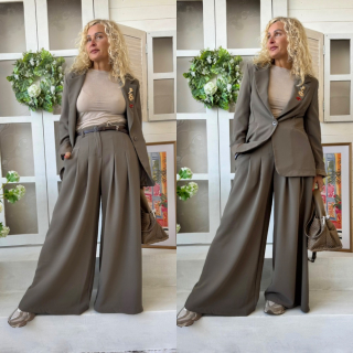 ŠIROKÉ KALHOTY KHAKI  S PÁSKEM 