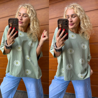 BAVLNĚNÁ MIKINA KVĚT KHAKI kr.rukáv