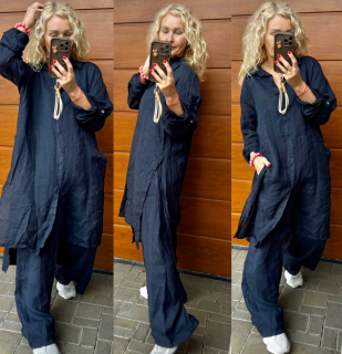 LNĚNÁ TUNIKA TMAVĚ MODRÁ 