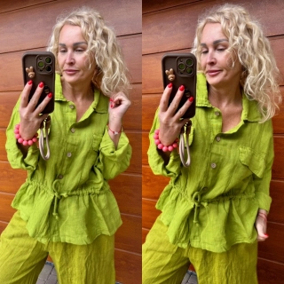 LNĚNÝ KABÁTEK HRÁŠKOVĚ ZELENÝ