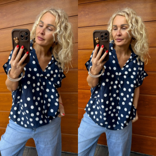 KOŠILOVÝ TOP-HALENKA  PUNTÍK TMAVĚ MODRÁ 