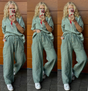 LNĚNÉ KALHOTY KHAKI  FLORES