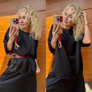 SATÉNOVÝ TOP ČERNÝ  M/L