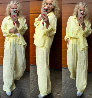 ŠIROKÉ LNĚNÉ KALHOTY ŽLUTÉ 