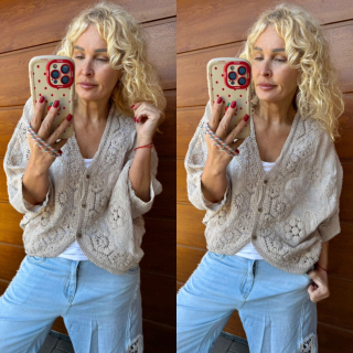 HÁČKOVANÝ NETOPÝŘÍ TOP BÉŽOVÝ  