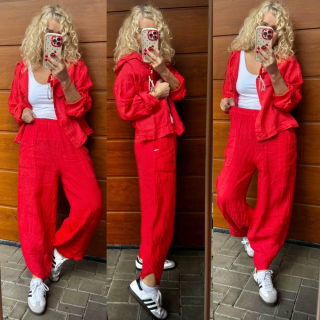 LNĚNÉ  BAGGY JANA ČERVENÉ