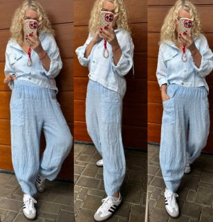 LNĚNÉ  BAGGY JANA SVĚTLE MODRÉ