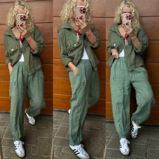 LNĚNÉ KALHOTY KHAKI