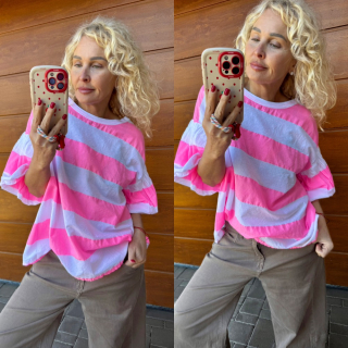 BAVLNĚNÉ TRIKO LINDA PRUHOVANÉ RŮŽOVÉ