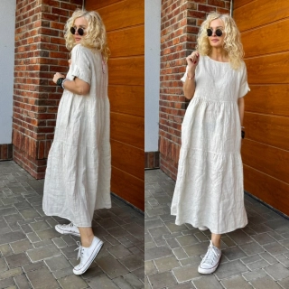 LNĚNÉ ŠATY MAXI BÉŽOVÉ 