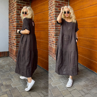 LNĚNÉ ŠATY MAXI ČOKOLÁDOVÉ