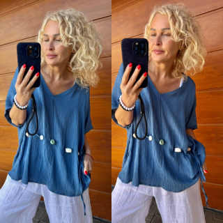 TOP HALENKA S KAMÍNKY DENIM MODRÝ 