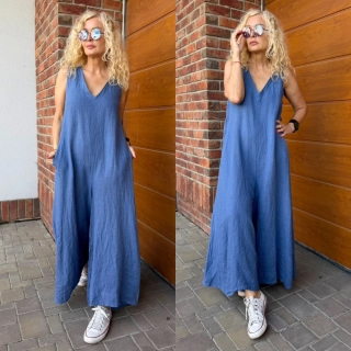 LNĚNÝ OVERAL DENIM MODRÝ 
