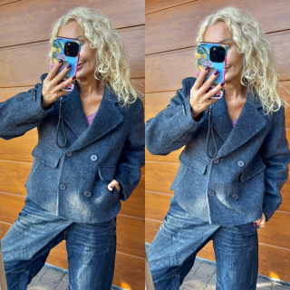 VLNĚNÝ KABÁT DENIM MODRÝ